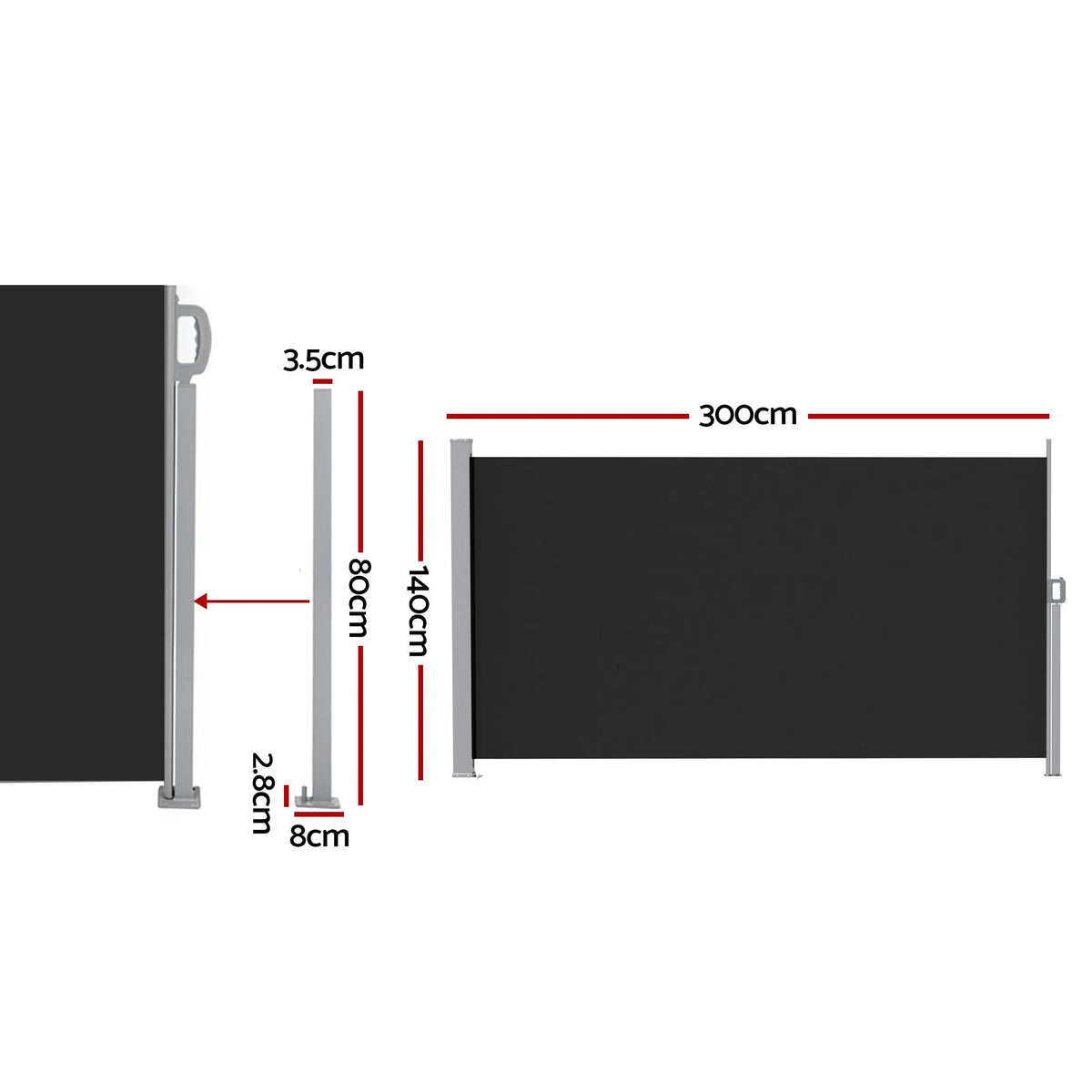 Instahut 1.4X3M Side Awning Retractable Privacy Screen Outdoor Sun Shade Black - Image 2