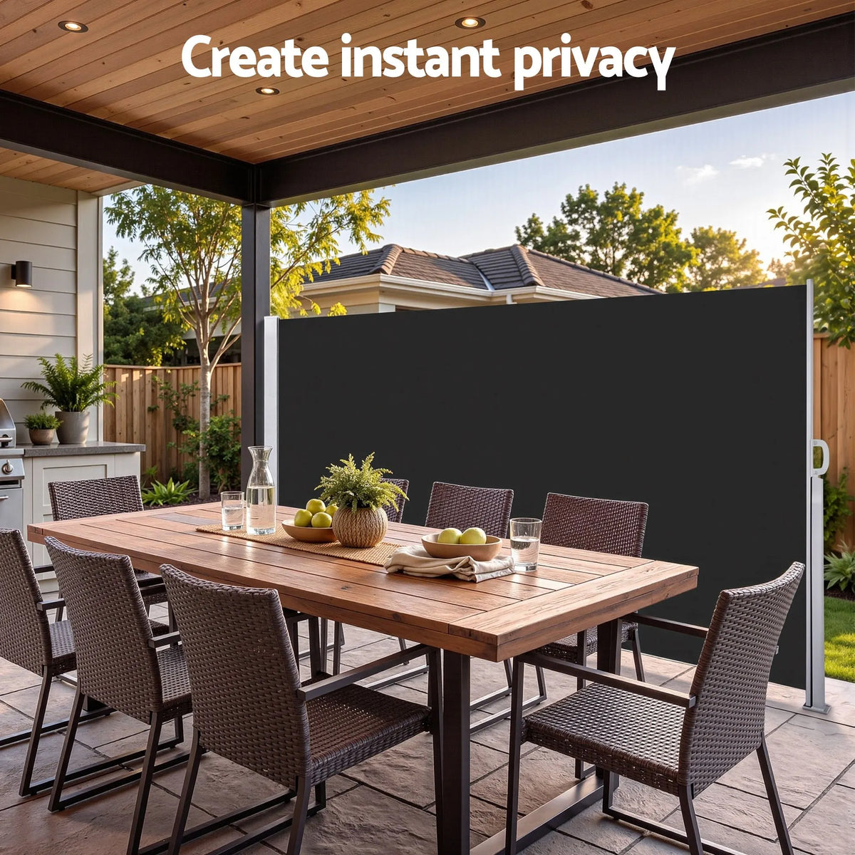 Instahut 1.4X3M Side Awning Retractable Privacy Screen Outdoor Sun Shade Black - Image 4