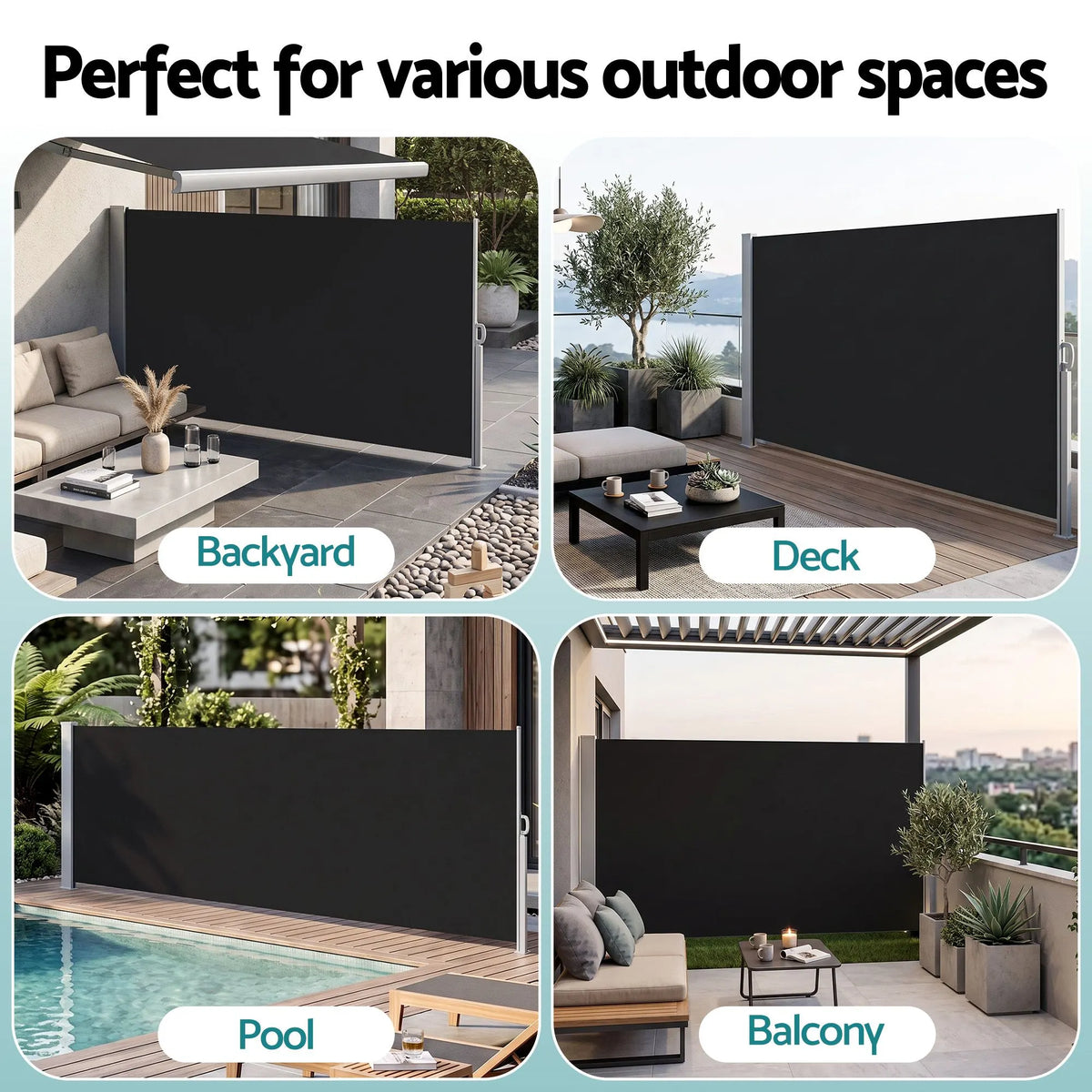 Instahut 1.4X3M Side Awning Retractable Privacy Screen Outdoor Sun Shade Black - Image 5