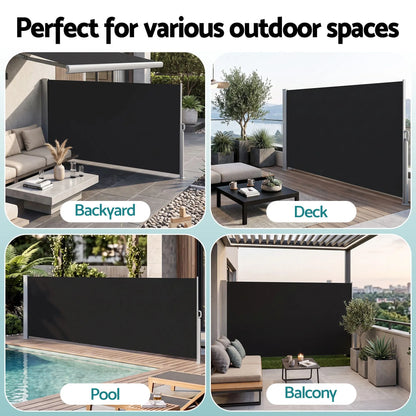 Instahut 1.4X3M Side Awning Retractable Privacy Screen Outdoor Sun Shade Black - Image 5