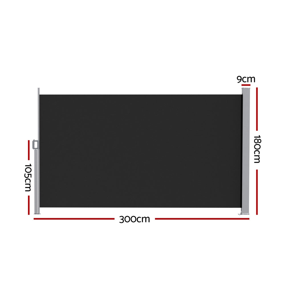 Instahut Side Awning Sun Shade Outdoor Retractable Privacy Screen 1.8X3M Black - Image 2