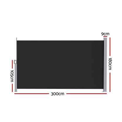 Instahut Side Awning Sun Shade Outdoor Retractable Privacy Screen 1.8X3M Black - Image 2