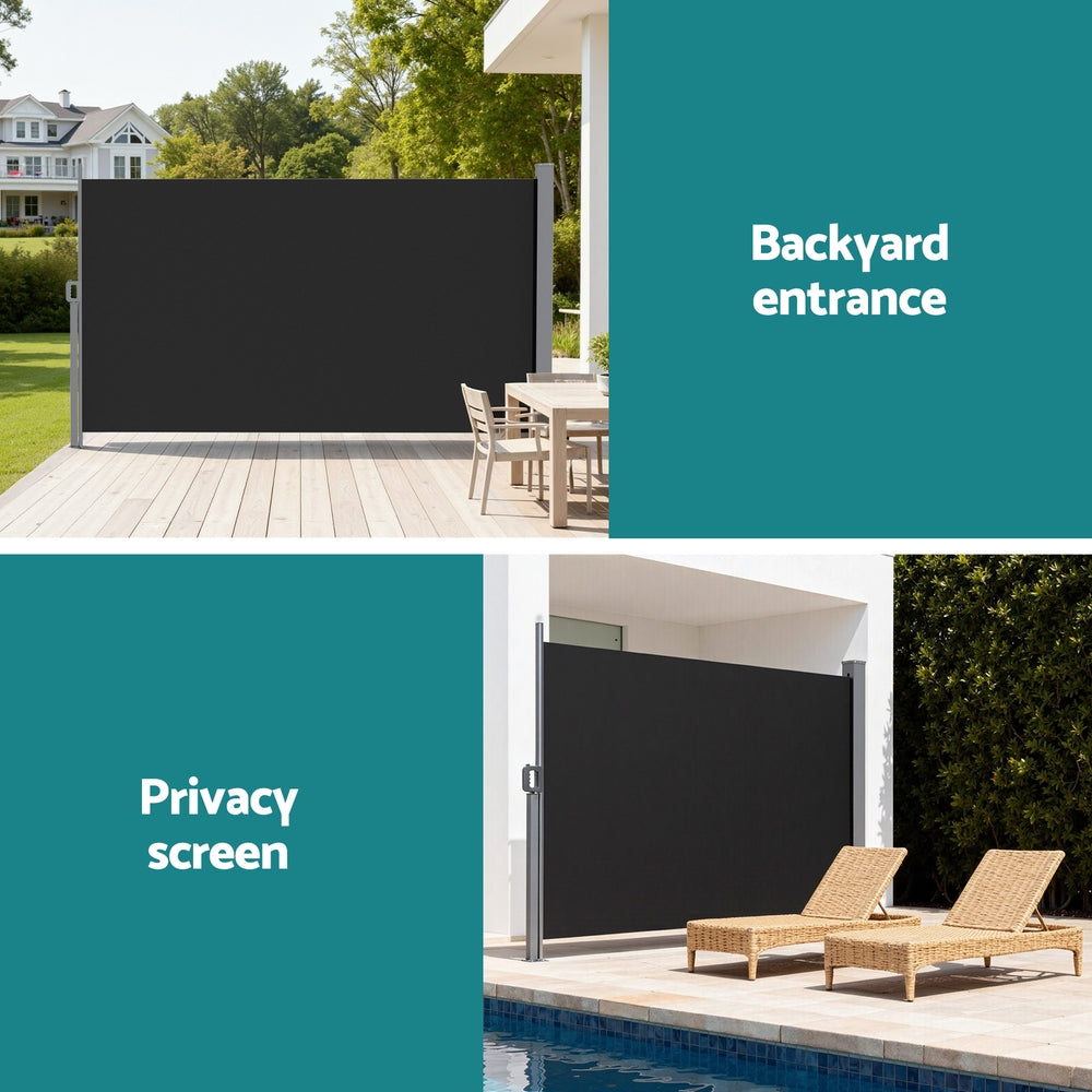 Instahut Side Awning Sun Shade Outdoor Retractable Privacy Screen 1.8X3M Black - Image 4
