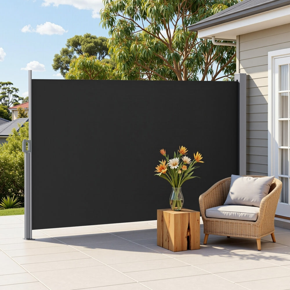 Instahut Side Awning Sun Shade Outdoor Retractable Privacy Screen 1.8X3M Black - Image 7