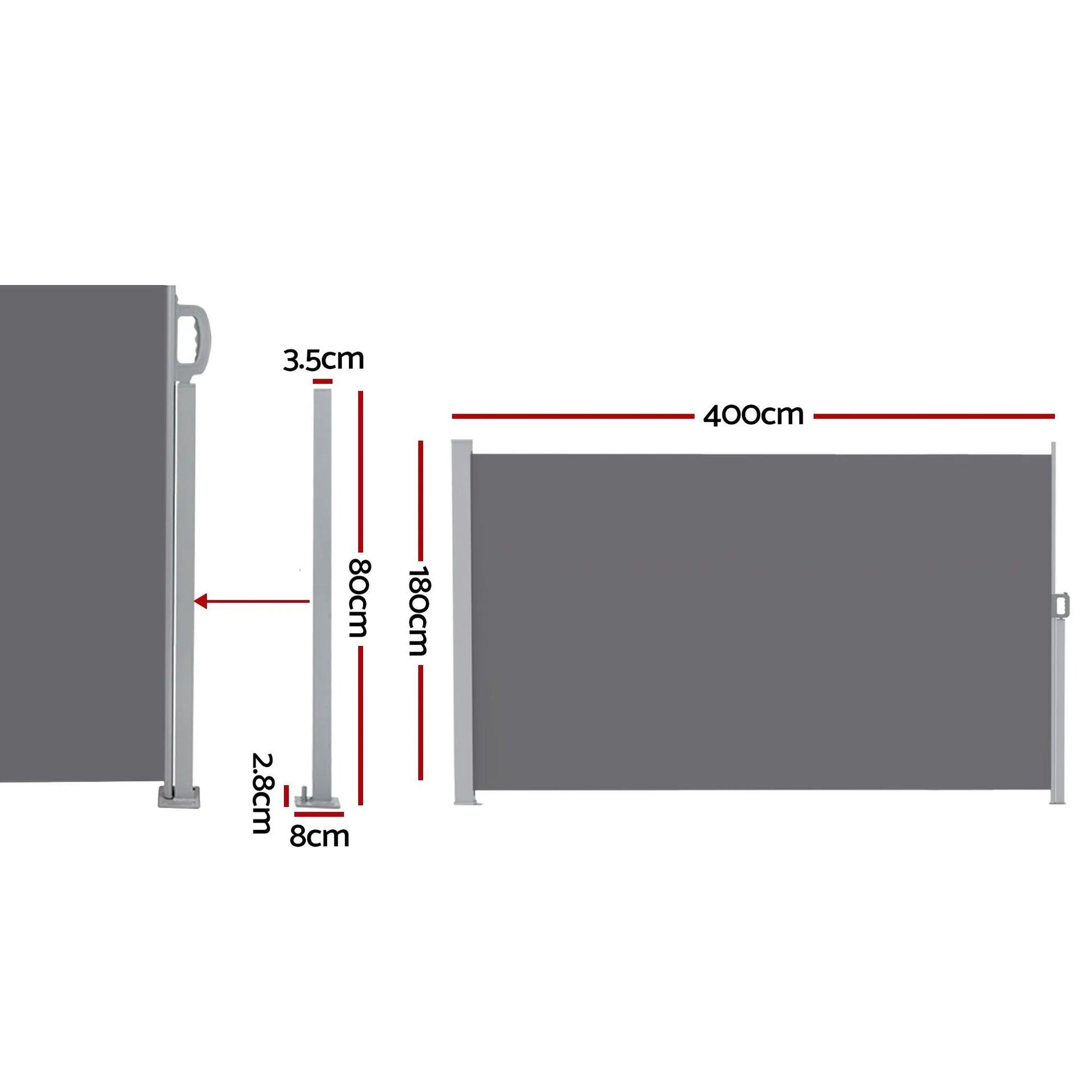 Instahut 1.8X4M Side Awning Retractable Privacy Screen Outdoor Sun Shade Grey - Image 2