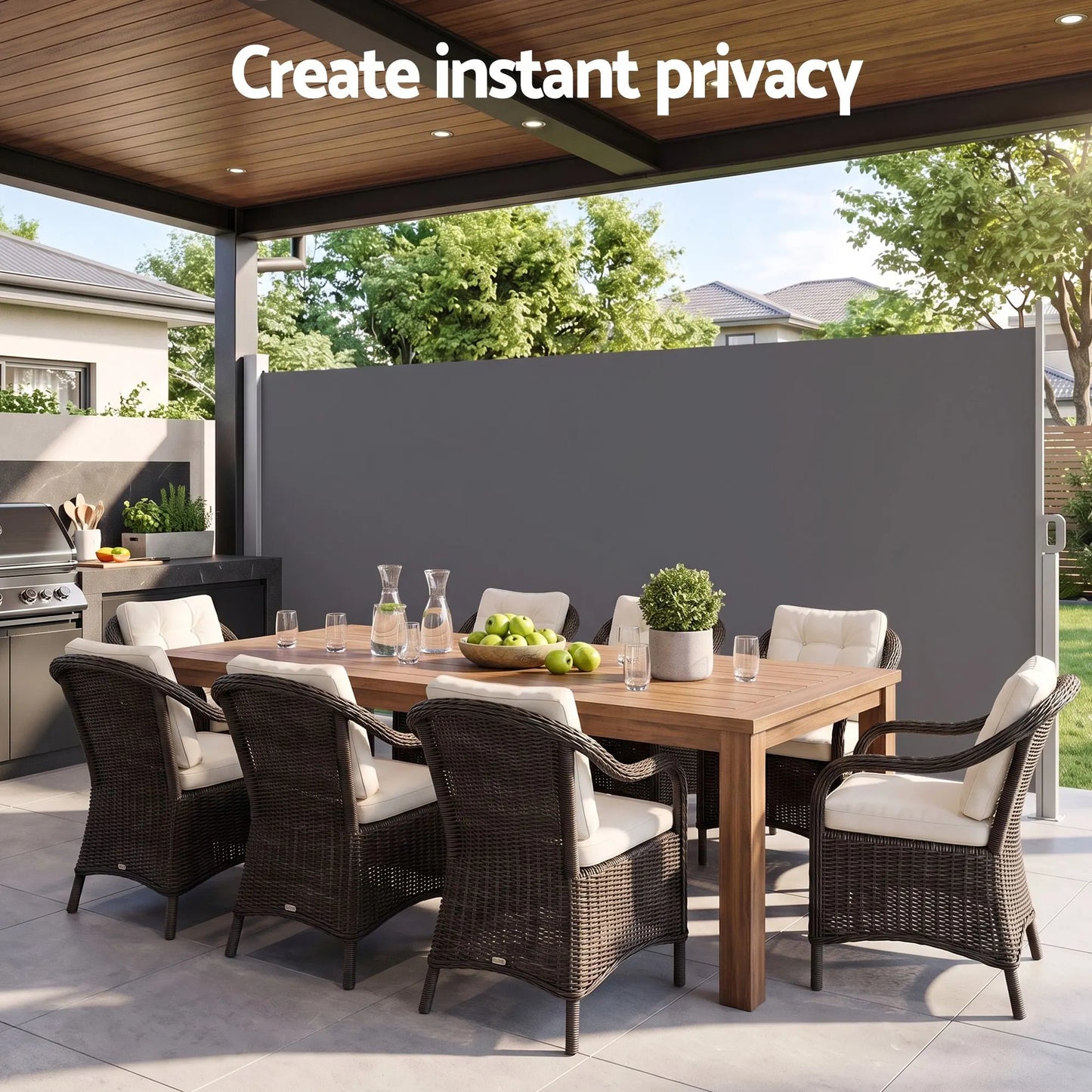 Instahut 1.8X4M Side Awning Retractable Privacy Screen Outdoor Sun Shade Grey - Image 4