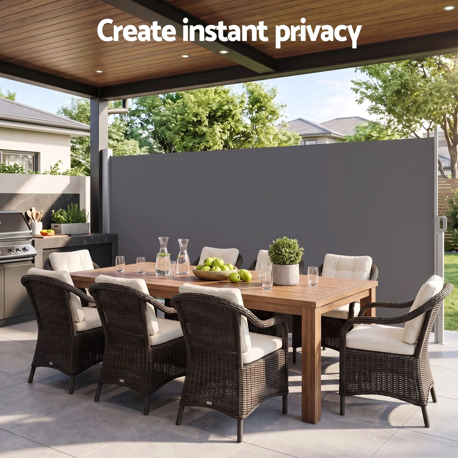 Instahut 1.8X4M Side Awning Retractable Privacy Screen Outdoor Sun Shade Grey - Image 4