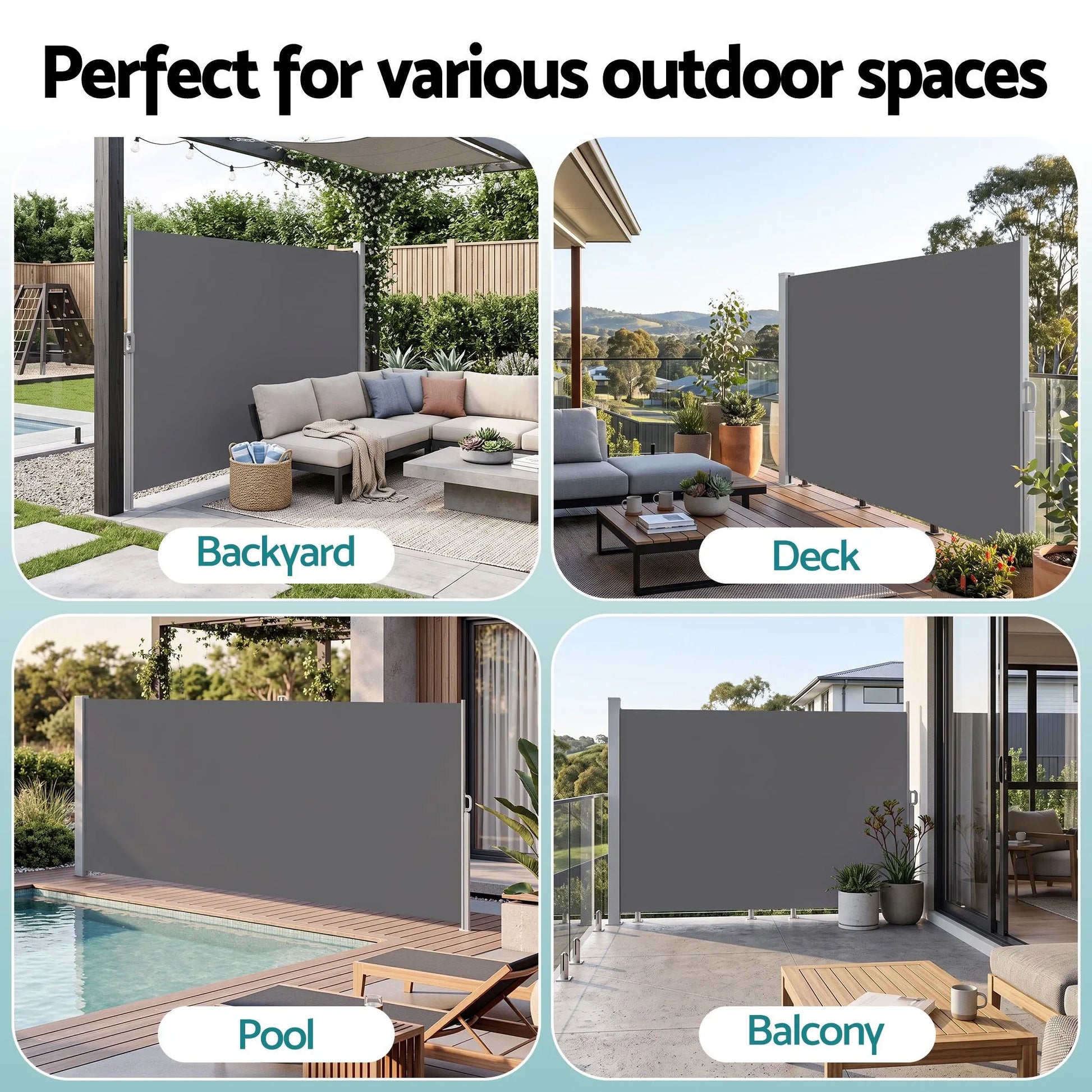 Instahut 1.8X4M Side Awning Retractable Privacy Screen Outdoor Sun Shade Grey - Image 5