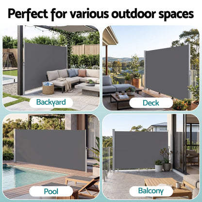 Instahut 1.8X4M Side Awning Retractable Privacy Screen Outdoor Sun Shade Grey - Image 5