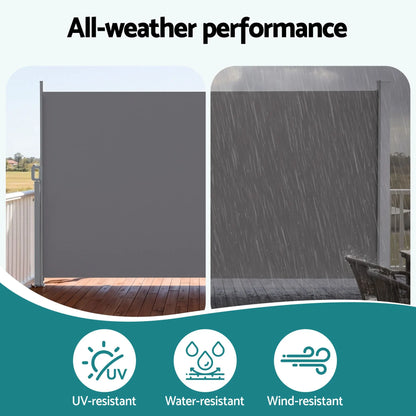 Instahut 1.8X4M Side Awning Retractable Privacy Screen Outdoor Sun Shade Grey - Image 7