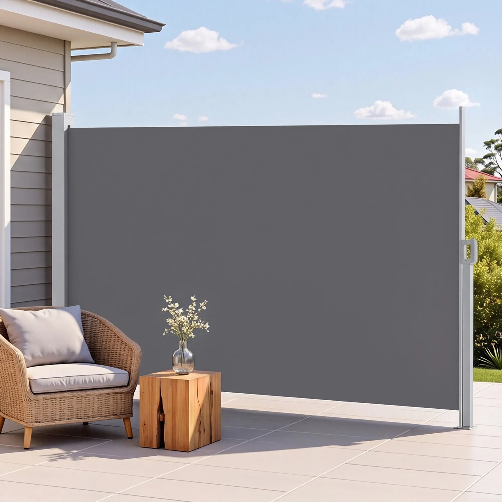 Instahut 1.8X4M Side Awning Retractable Privacy Screen Outdoor Sun Shade Grey - Image 9