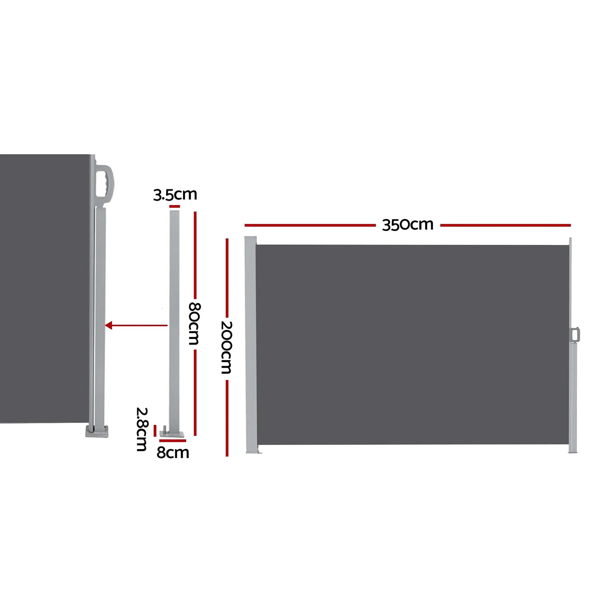 Instahut 2X3.5M Side Awning Retractable Privacy Screen Outdoor Sun Shade Grey - Image 2