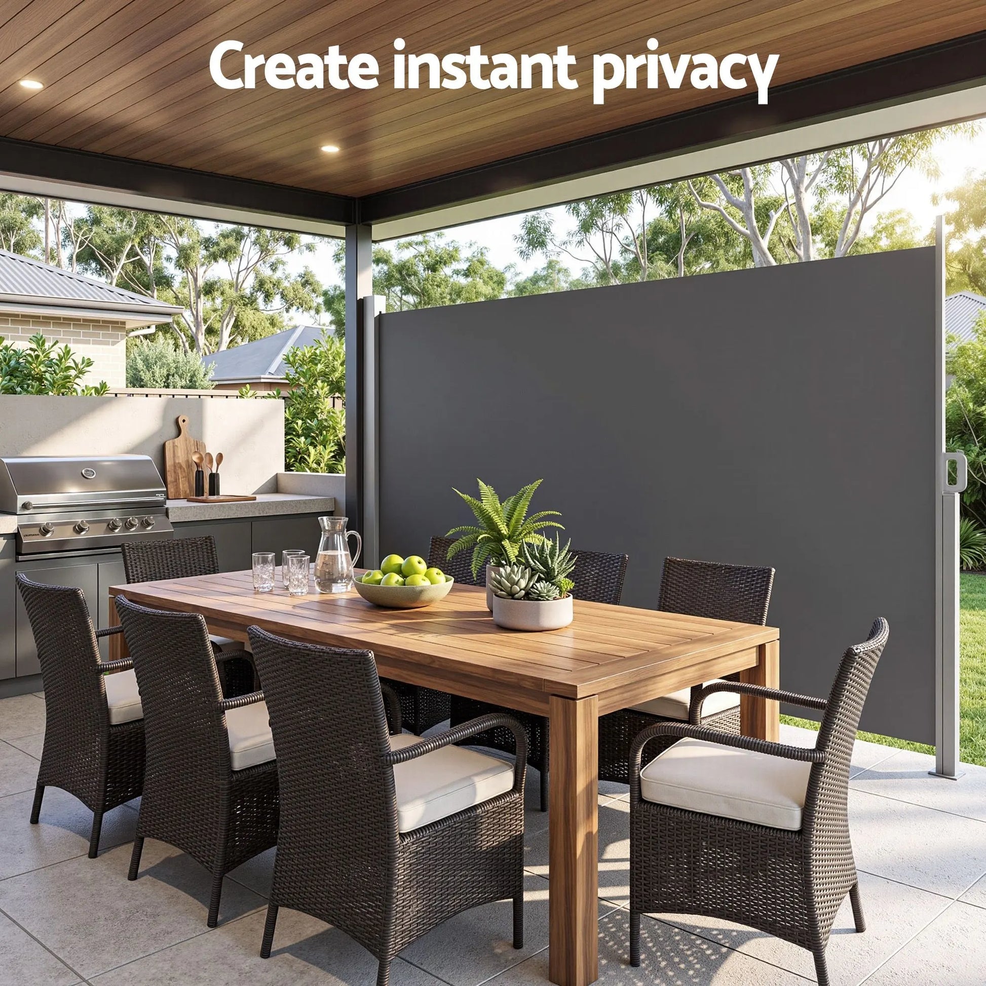 Instahut 2X3.5M Side Awning Retractable Privacy Screen Outdoor Sun Shade Grey - Image 4