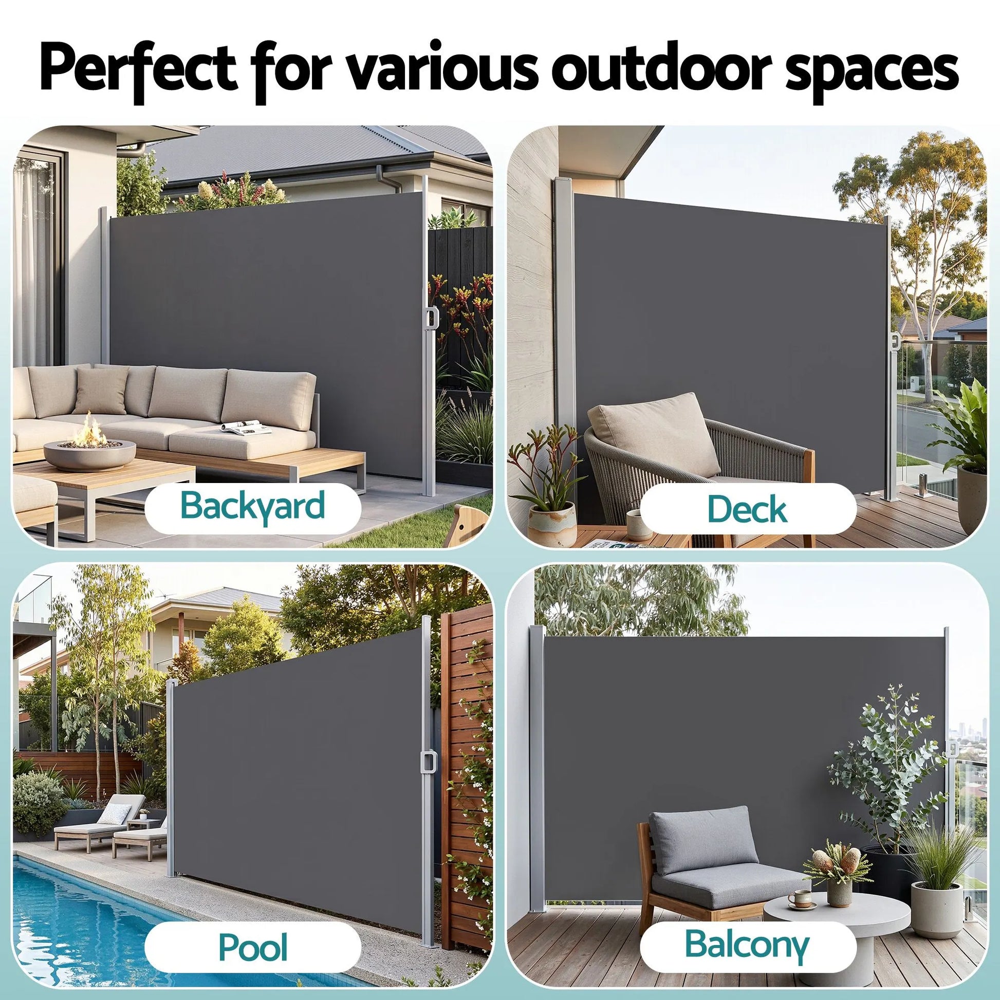 Instahut 2X3.5M Side Awning Retractable Privacy Screen Outdoor Sun Shade Grey - Image 5
