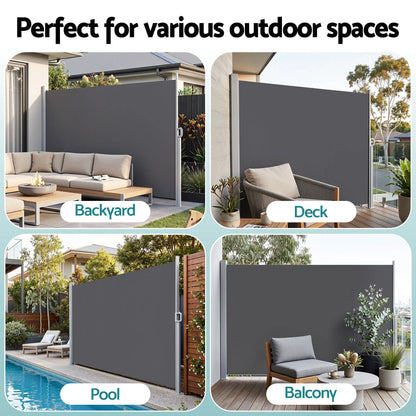 Instahut 2X3.5M Side Awning Retractable Privacy Screen Outdoor Sun Shade Grey - Image 5