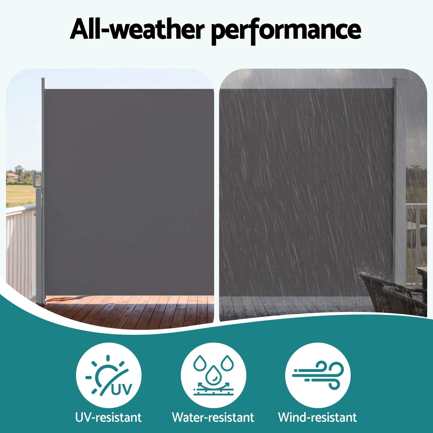 Instahut 2X3.5M Side Awning Retractable Privacy Screen Outdoor Sun Shade Grey - Image 7
