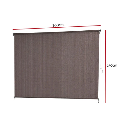 Instahut 3X2.5M Outdoor Blinds Awning Roll Down Retractable Knit Fabric Outdoor Blinds Window Shade Brown - Image 3