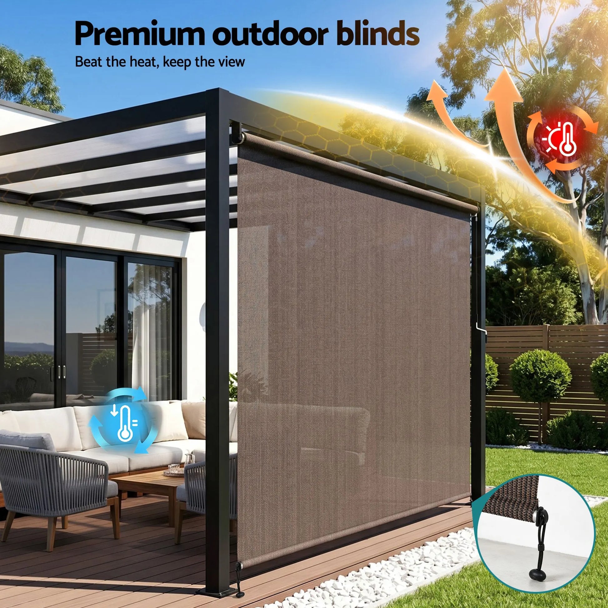 Instahut 3X2.5M Outdoor Blinds Awning Roll Down Retractable Knit Fabric Outdoor Blinds Window Shade Brown - Image 5