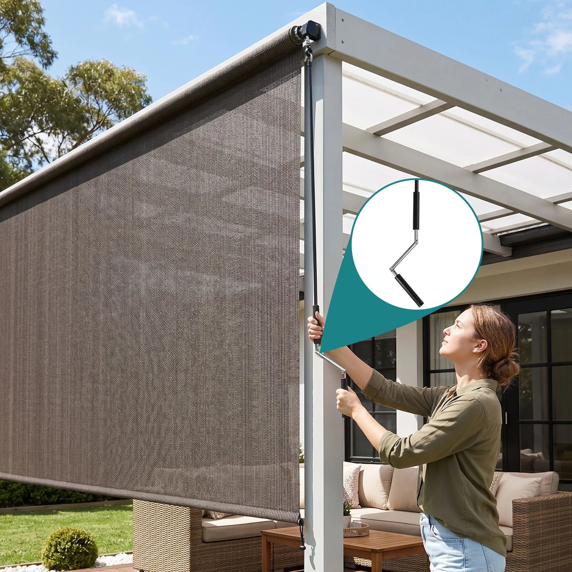 Instahut 3X2.5M Outdoor Blinds Awning Roll Down Retractable Knit Fabric Outdoor Blinds Window Shade Brown - Image 7