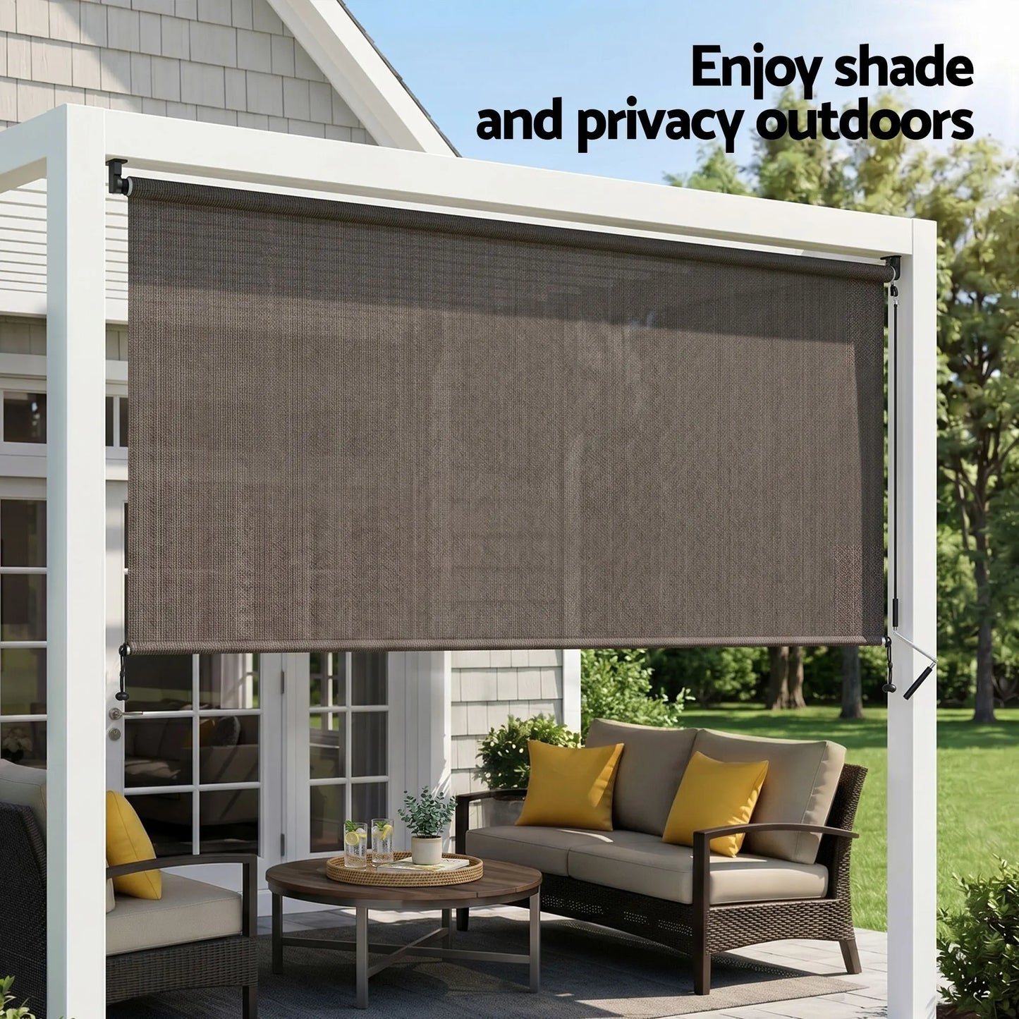 Instahut 3X2.5M Outdoor Blinds Awning Roll Down Retractable Knit Fabric Outdoor Blinds Window Shade Brown - Image 8