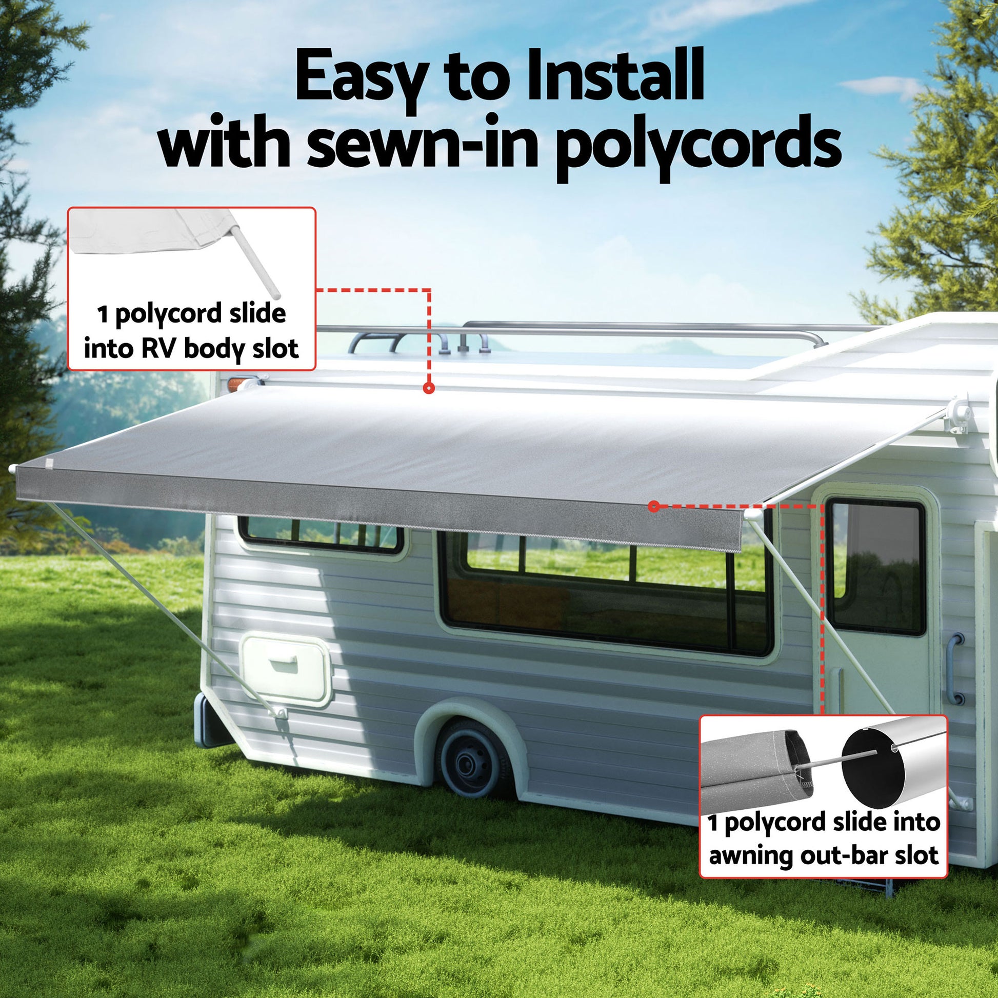 Weisshorn 12ft Caravan Awning Fabric & Privacy Screen RV Roll Out Sun Shade 3.4M - Image 6