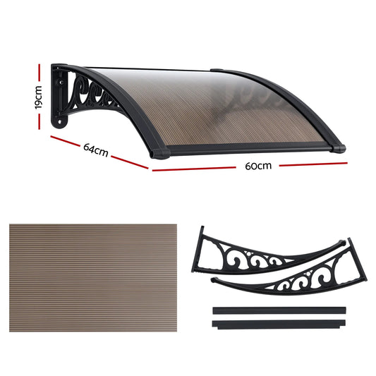 Instahut Window Awning Drainage 0.6mx0.6m Outdoor Brown - Image 2