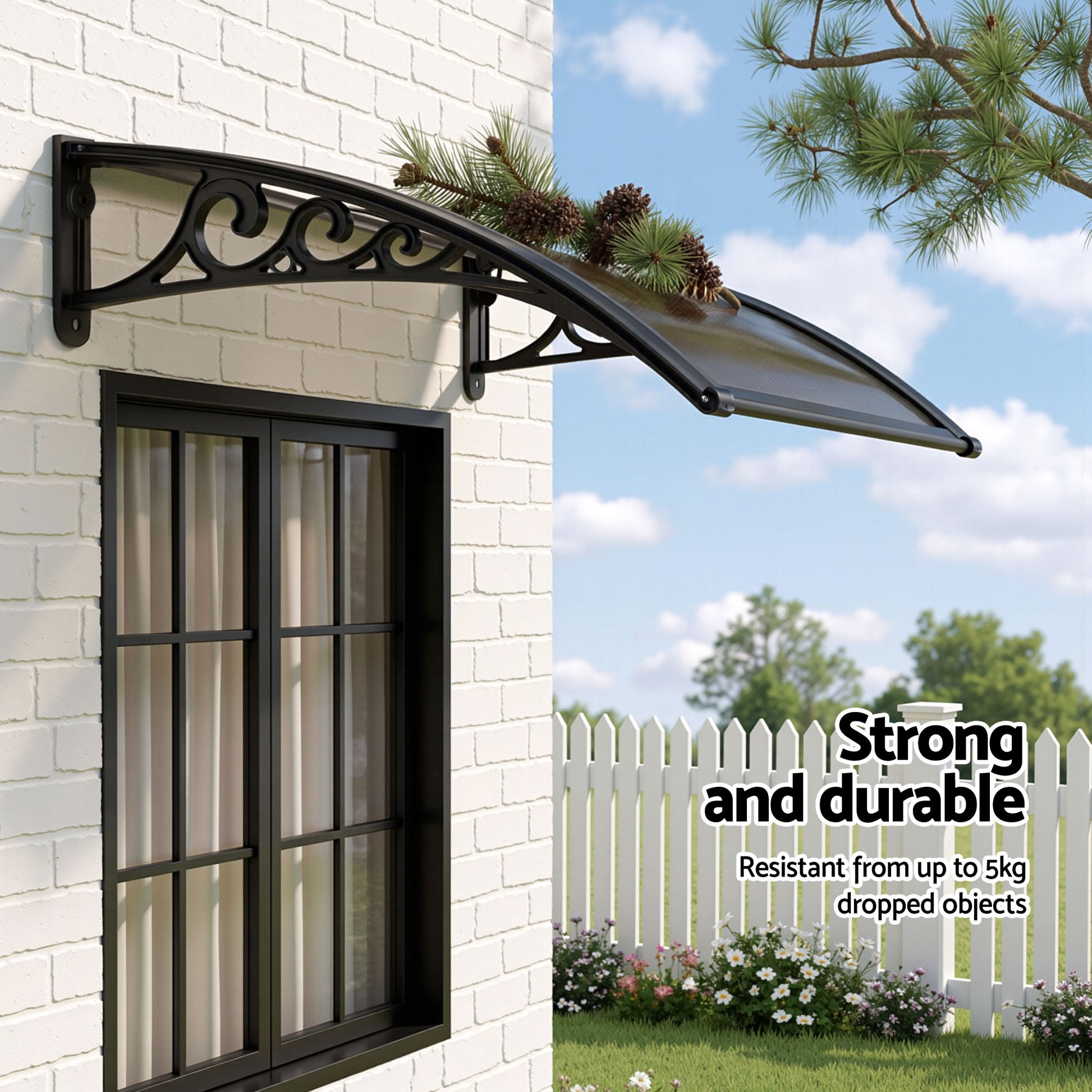 Instahut Window Awning Drainage 0.6mx0.6m Outdoor Brown - Image 6