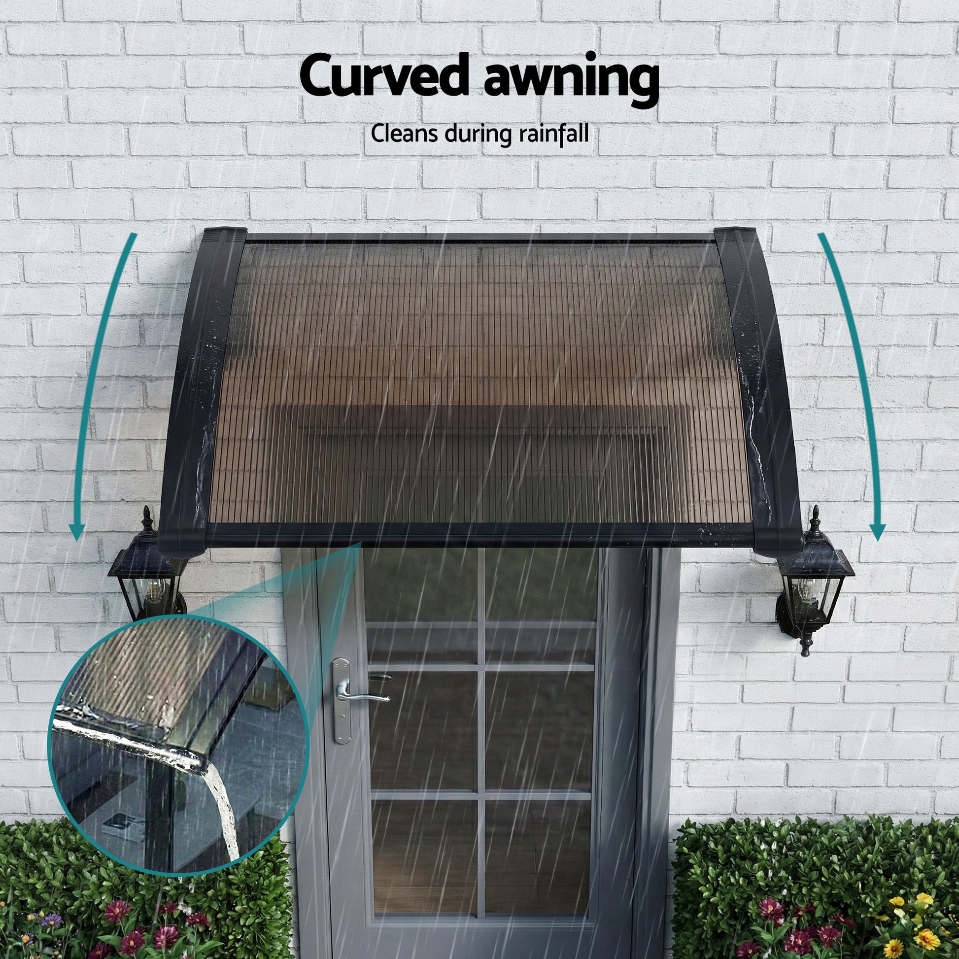 Instahut Window Awning Drainage 0.6mx0.6m Outdoor Brown - Image 7
