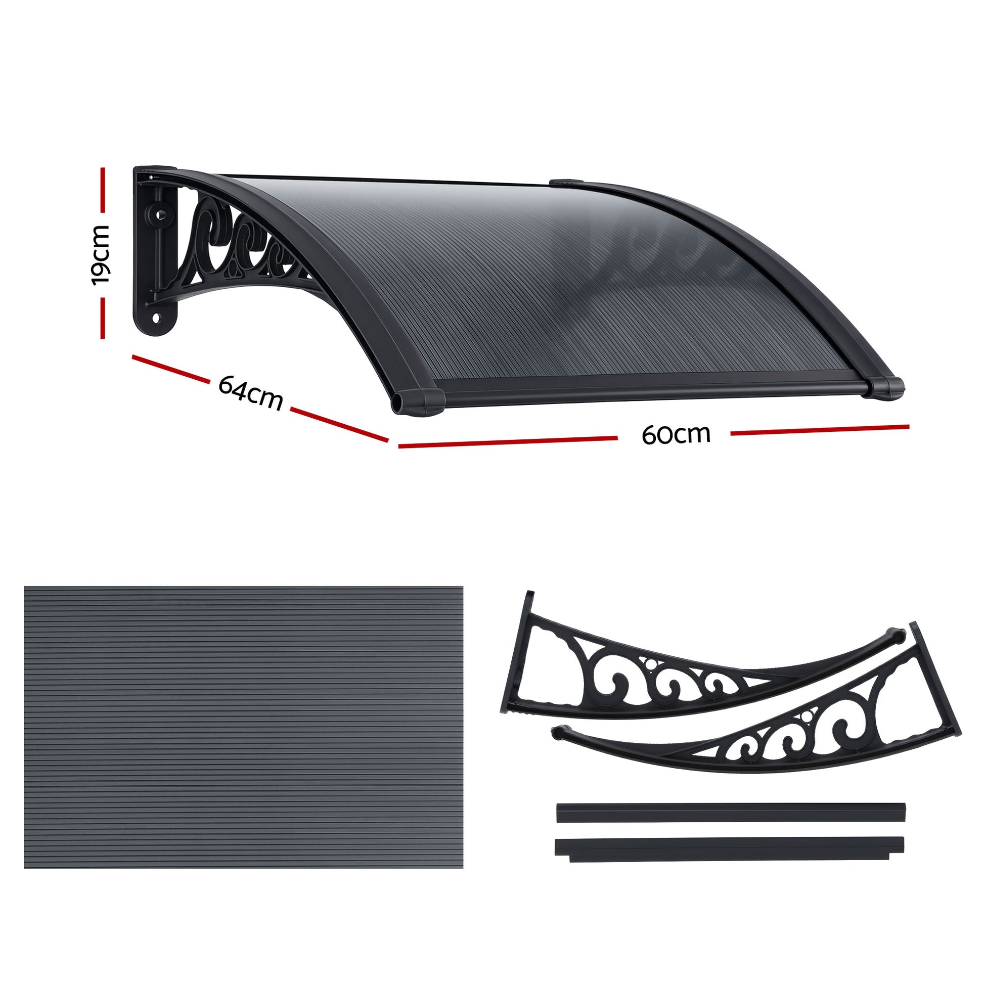 Instahut Window Awning Drainage 0.6mx0.6m Outdoor Grey - Image 2