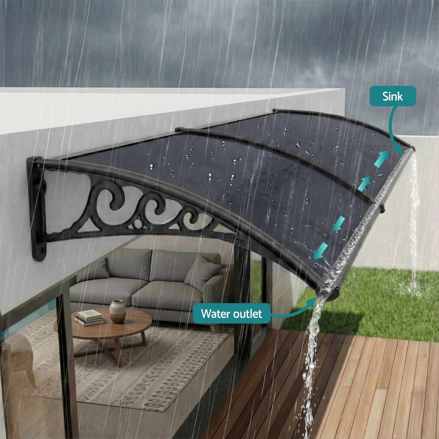 Instahut Window Awning Drainage 0.6mx0.6m Outdoor Grey - Image 4