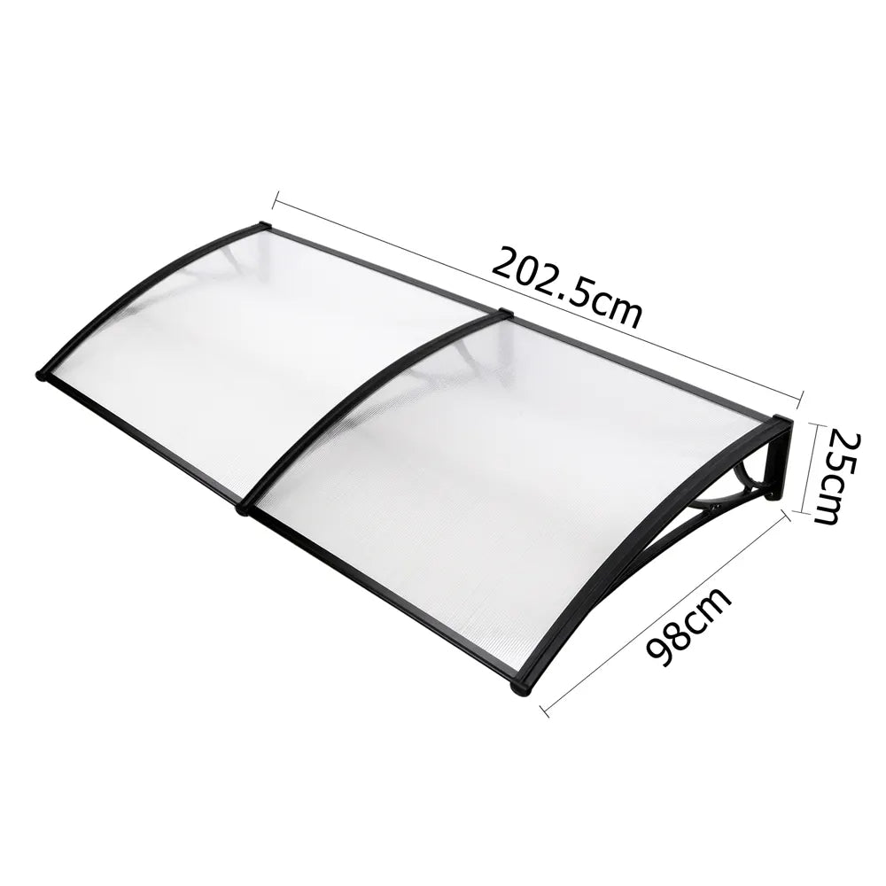 Instahut Window Door Awning Canopy 1mx2m Transparent Sheet Black Plastic Frame - Image 2