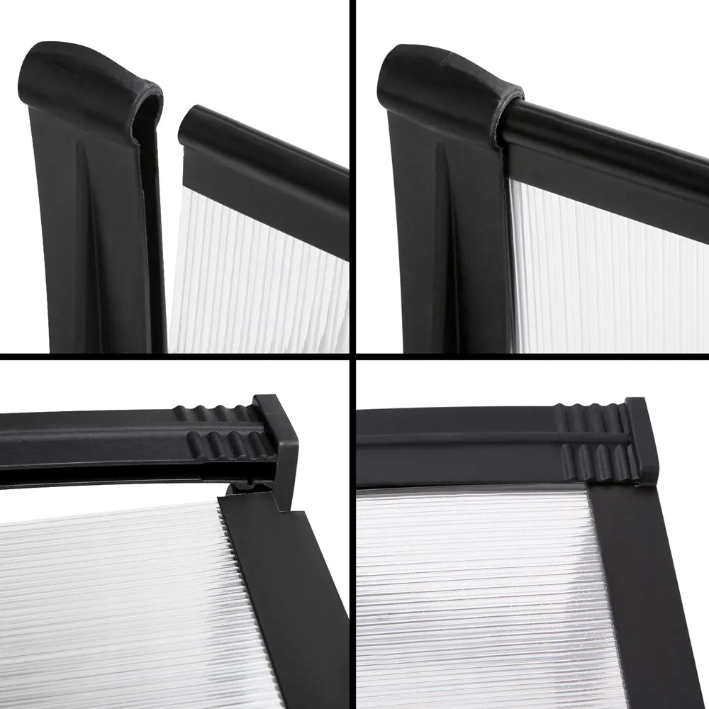 Instahut Window Door Awning Canopy 1mx2m Transparent Sheet Black Plastic Frame - Image 5