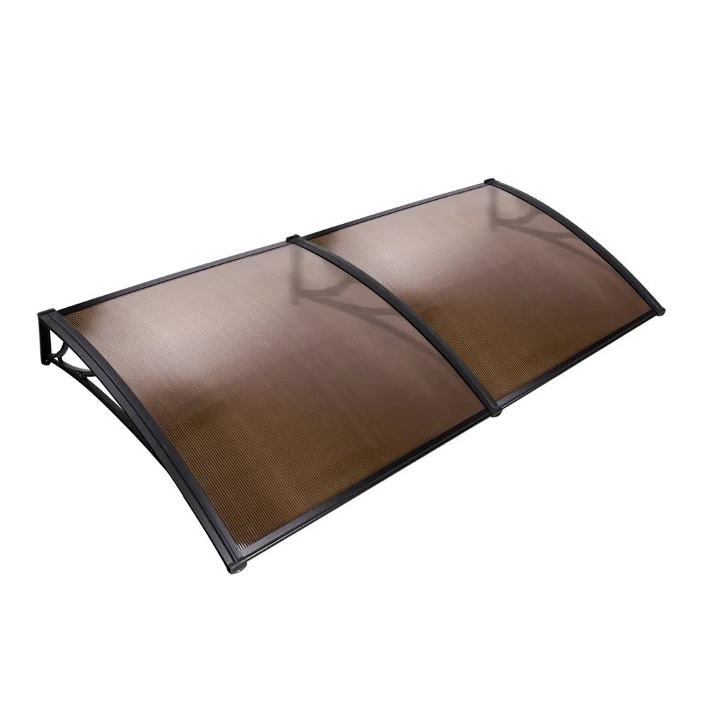 Instahut Window Door Awning Canopy 1mx2m Brown Sheet Black Plastic Frame - Image 8