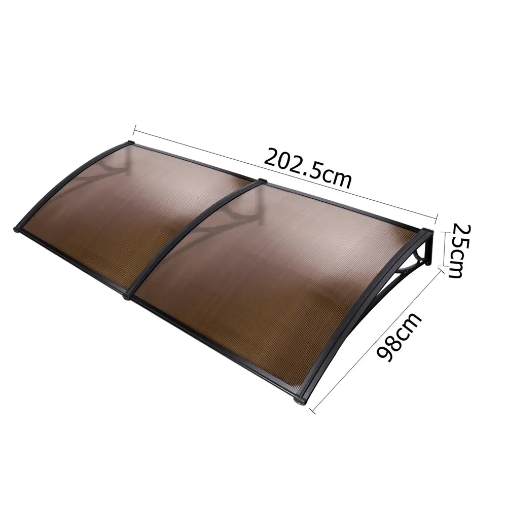 Instahut Window Door Awning Canopy 1mx2m Brown Sheet Black Plastic Frame - Image 2