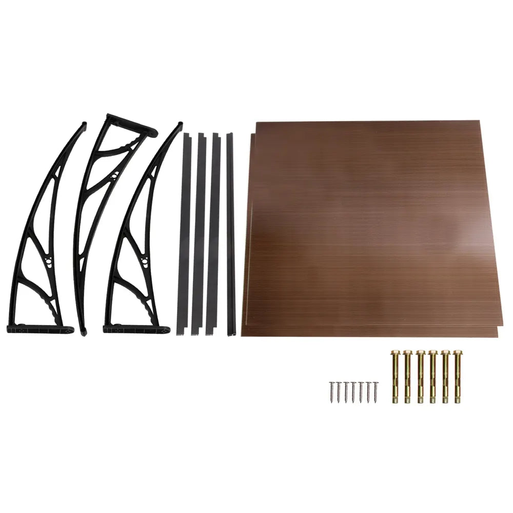 Instahut Window Door Awning Canopy 1mx2m Brown Sheet Black Plastic Frame - Image 6