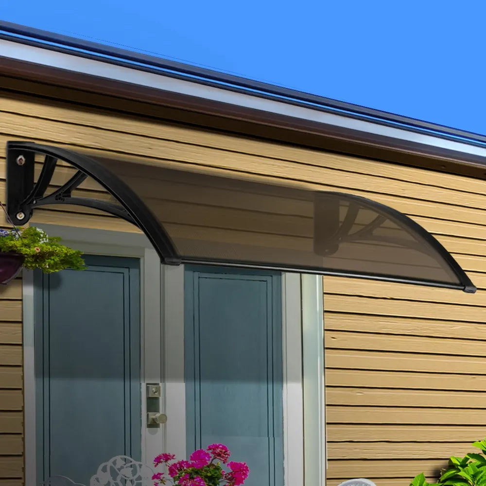 Instahut Window Door Awning Canopy 1mx2m Brown Sheet Black Plastic Frame - Image 7