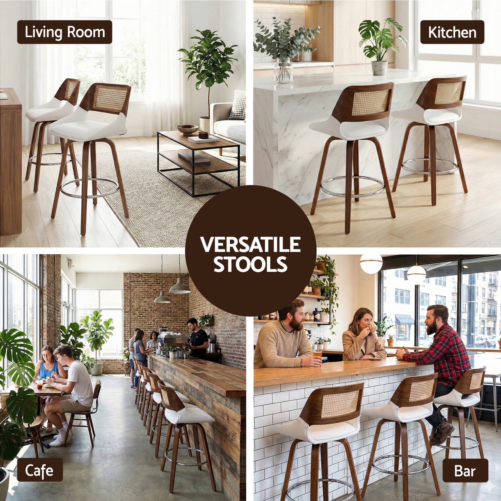 Artiss Wooden Bar Stools Swivel Kitchen Counter Stool Chair 60cm Seat Height - Image 9