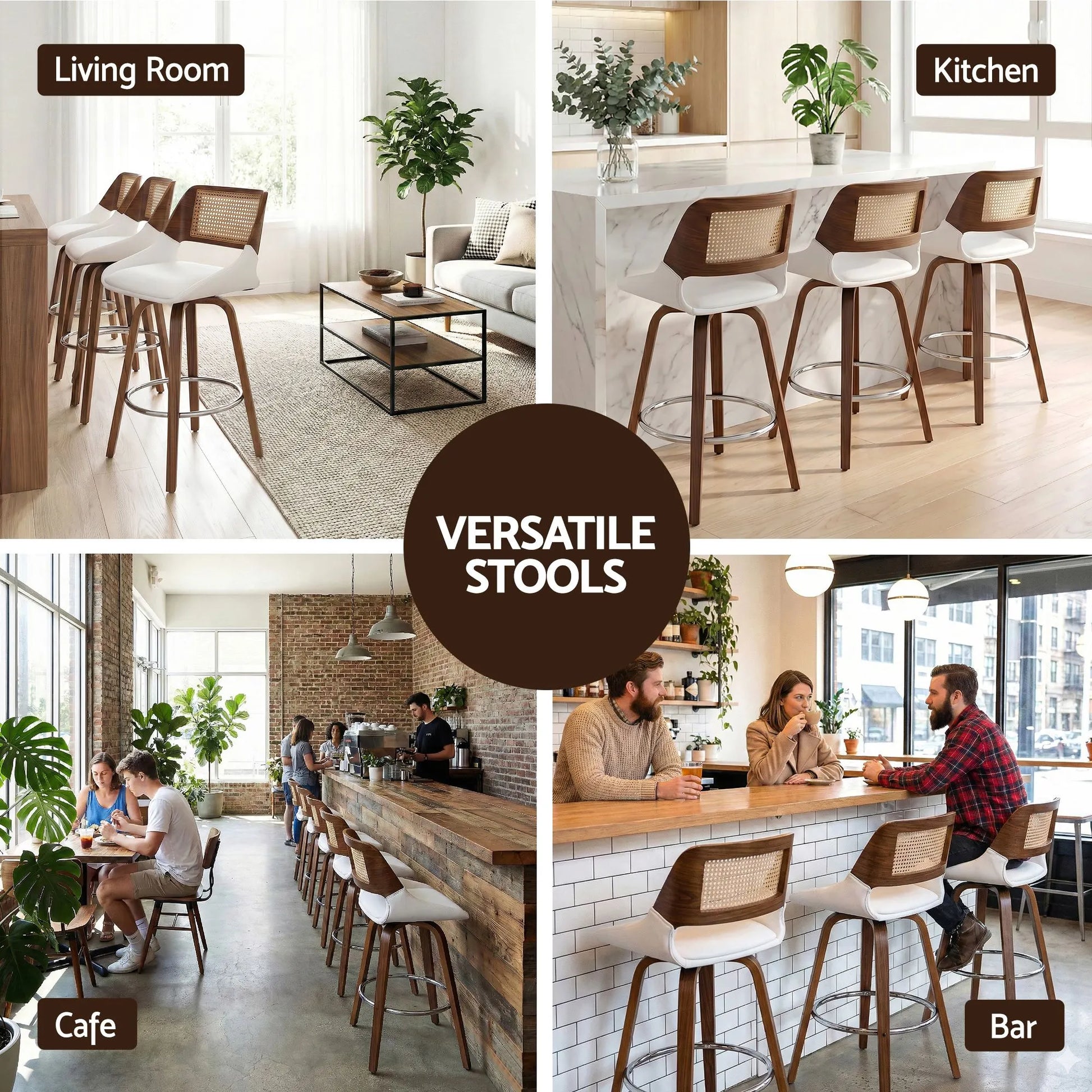 Artiss Wooden Bar Stools Set of 3 Swivel Kitchen Counter Stool Chair 60cm Seat Height - Image 9