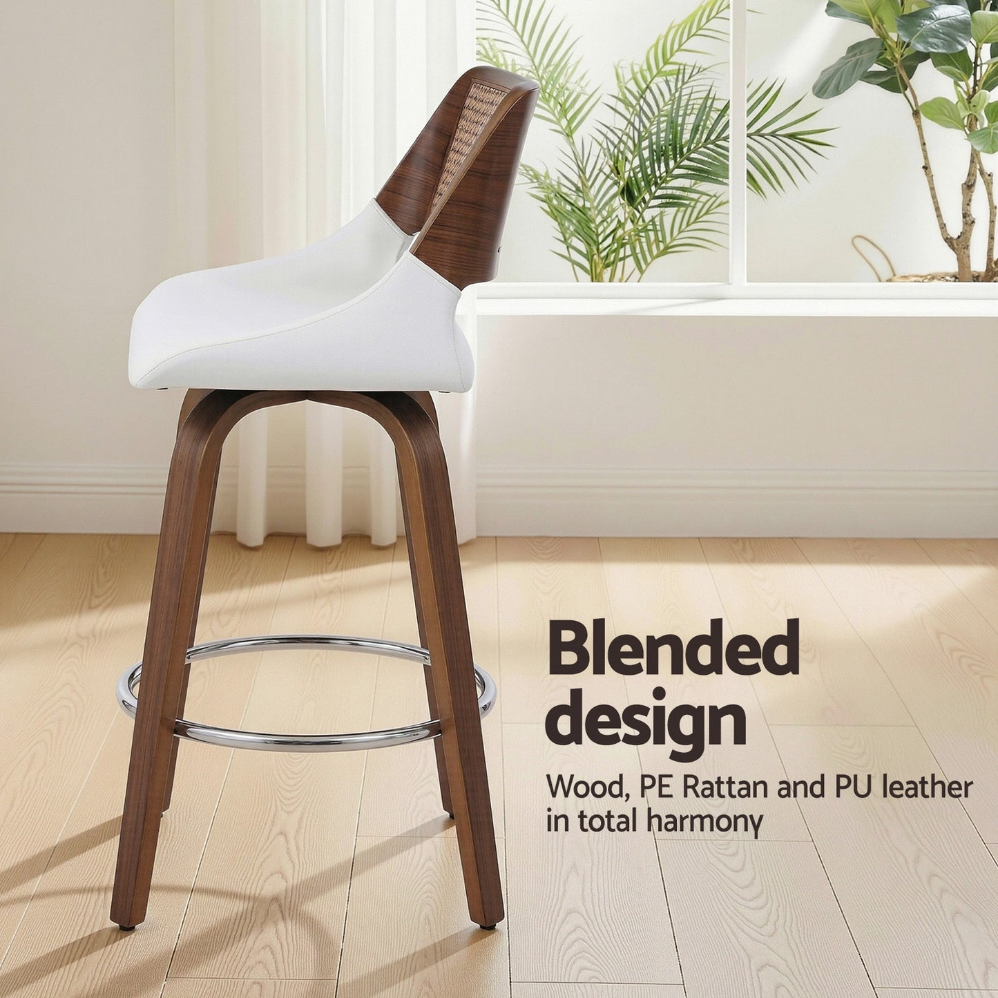 Artiss Wooden Bar Stools Set of 4 Swivel Kitchen Counter Stool Chair 60cm Seat Height - Image 5