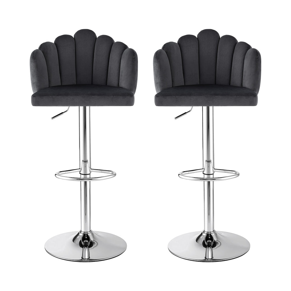Artiss Bar Stool X2 Kitchen Dining Counter Gaslift Chair Adjustable Velvet Grey - Image 3
