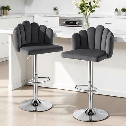 Artiss Bar Stool X2 Kitchen Dining Counter Gaslift Chair Adjustable Velvet Grey - Image 7