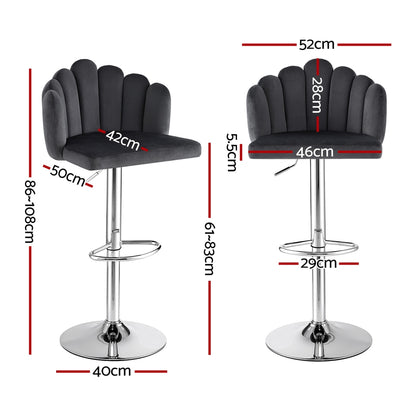 Artiss Bar Stool X4 Kitchen Dining Counter Gaslift Chair Adjustable Velvet Grey - Image 2