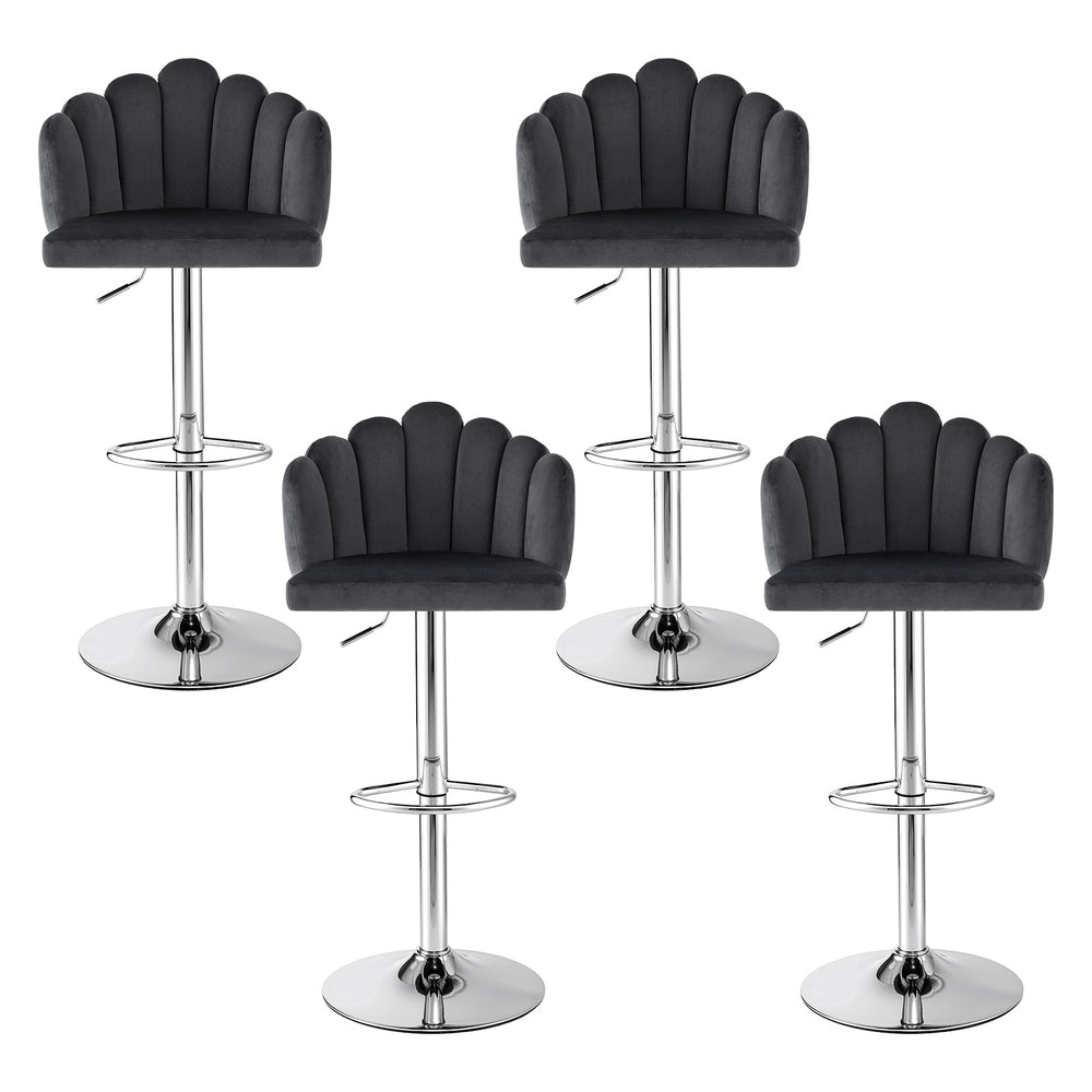 Artiss Bar Stool X4 Kitchen Dining Counter Gaslift Chair Adjustable Velvet Grey - Image 3