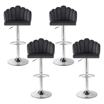 Artiss Bar Stool X4 Kitchen Dining Counter Gaslift Chair Adjustable Velvet Grey - Image 3
