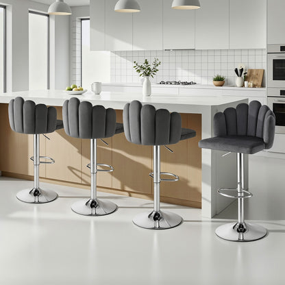 Artiss Bar Stool X4 Kitchen Dining Counter Gaslift Chair Adjustable Velvet Grey - Image 7