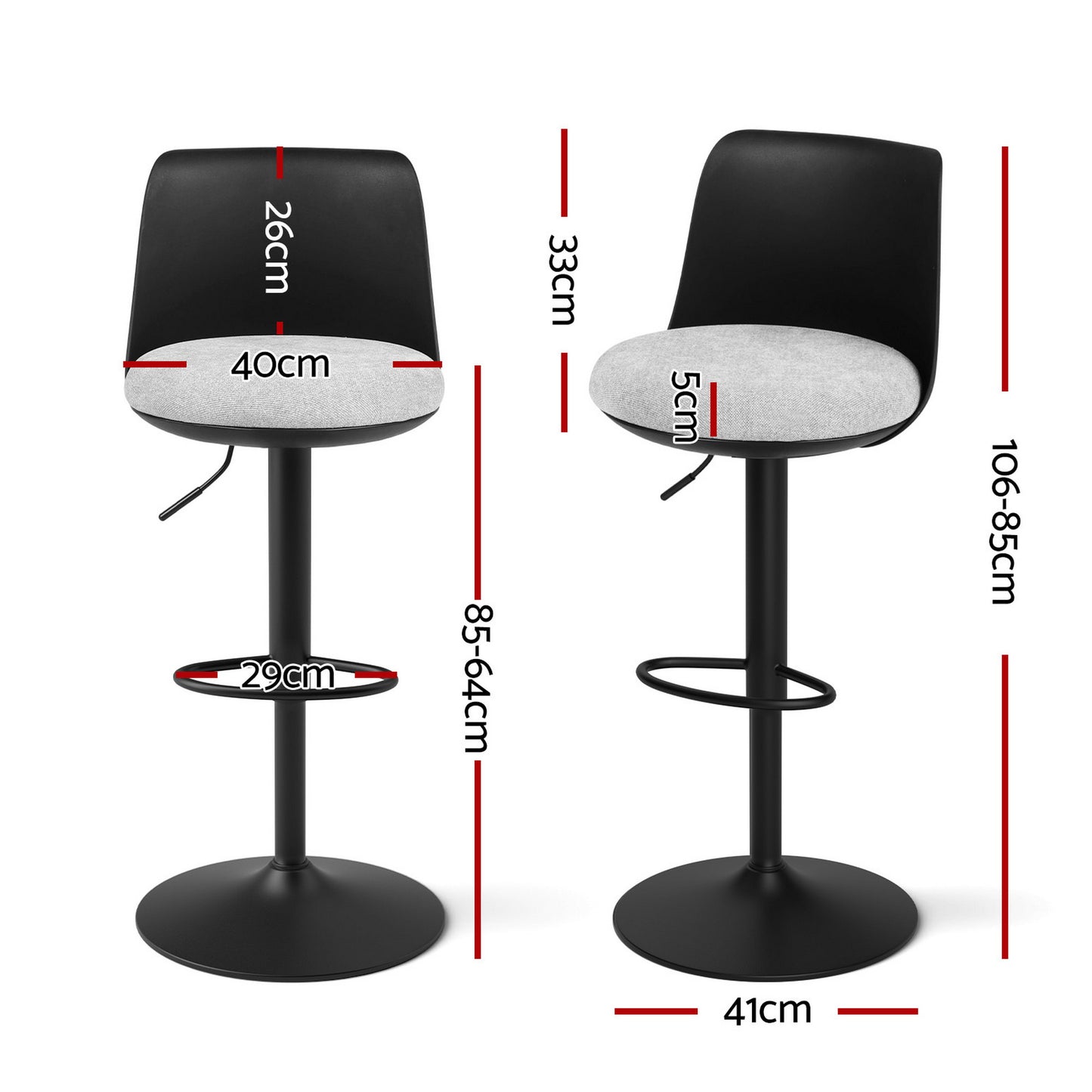 Artiss 2x Bar Stools Kitchen Swivel Gas Lift Counter Dining Chair Curved Black - Image 2