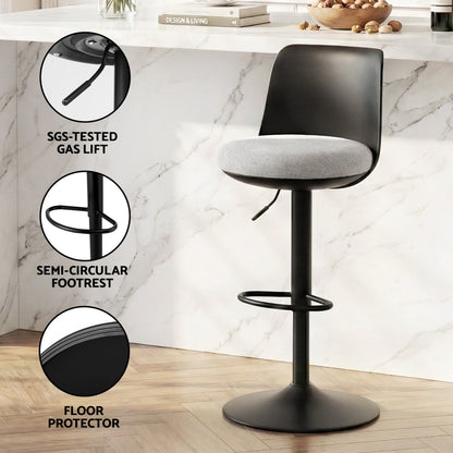 Artiss 2x Bar Stools Kitchen Swivel Gas Lift Counter Dining Chair Curved Black - Image 6