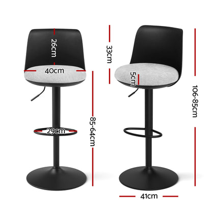 Artiss 4x Bar Stools Kitchen Swivel Gas Lift Counter Dining Chair Curved Black - Image 2