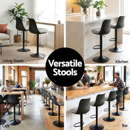 Artiss 4x Bar Stools Kitchen Swivel Gas Lift Counter Dining Chair Curved Black - Image 7
