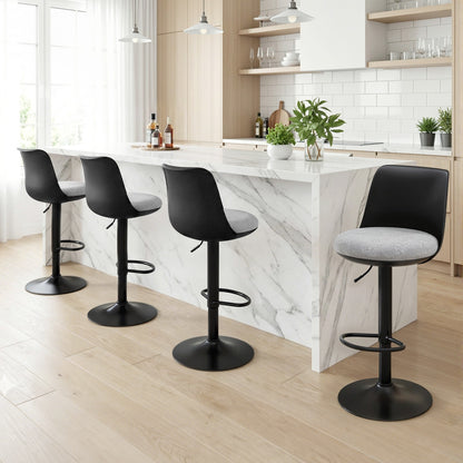 Artiss 4x Bar Stools Kitchen Swivel Gas Lift Counter Dining Chair Curved Black - Image 9
